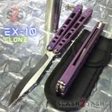 The ONE TITANIUM Balisong EX-10 (clone) Butterfly Knife w/ Bushings 440C - Purple