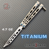 The One EX-10 clone Butterfly Knife Balisong Trainer w/ Blue Screws Gray/Silver Titanium