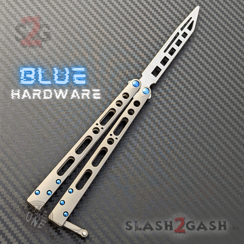 The ONE Balisong Trainer Butterfly Knife TI w/ BLUE Hardware - (clone) EX10 practice Training Safe Dull