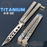 The One EX-10 clone Butterfly Knife Balisong Trainer w/ Carbon Fiber Gray/Silver Titanium Blue Screws