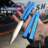 The ONE Channel Balisong FALCON Butterfly Knife w/ Zen Pins - ORIGINAL design Blue Sharp