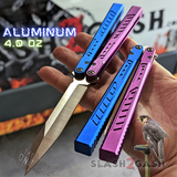 The ONE Channel Balisong FALCON Butterfly Knife w/ Zen Pins - ORIGINAL design Blue Purple Sharp