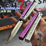 The ONE Channel Balisong FALCON Butterfly Knife w/ Zen Pins - ORIGINAL design Purple Silver Sharp