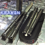 The ONE Channel Balisong KRAKEN (clone) Butterfly Knife w/ Bushings - Black krake laken Bowie