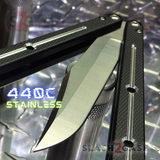 The ONE Channel Balisong KRAKEN (clone) Butterfly Knife w/ Bushings - Black krake laken Bowie 440C