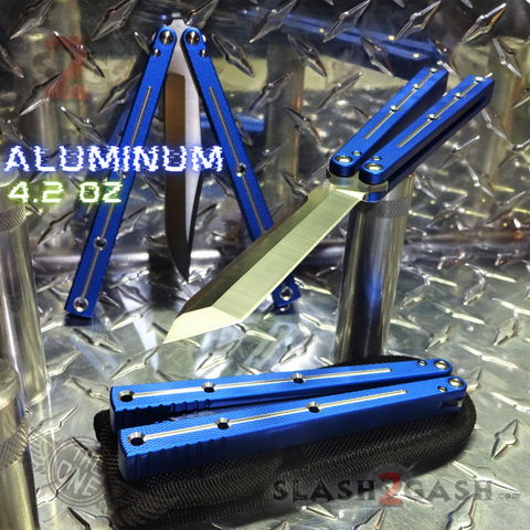 The ONE Kraken (clone) Balisong Butterfly Knife Channel w/ Zen Pins - Blue krake laken Tanto Bowie