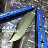 The ONE Channel Balisong KRAKEN (clone) Butterfly Knife w/ Bushings - Blue krake laken Bowie 440C