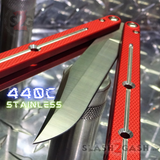 The ONE Channel Balisong KRAKEN (clone) Butterfly Knife w/ Bushings - Red krake laken Bowie Sharp 440C