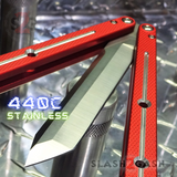 The ONE Channel Balisong KRAKEN (clone) Butterfly Knife w/ Bushings - Red krake laken Tanto Sharp