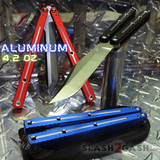 The ONE Channel Balisong KRAKEN (clone) Butterfly Knife w/ Zen Pins - Red Black Blue krake laken Tanto Bowie