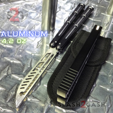 The ONE Channel Balisong KRAKEN (clone) Butterfly Knife w/ Bushings - Black krake laken Trainer Blade