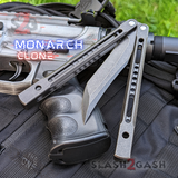 Monarch Clone The One Balisong Titanium Butterfly Knife Black Blade Black Channel Handles Sharp D2 Live Stonewash S2G slash2gash