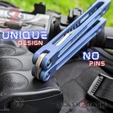 Monarch Clone The One Titanium Butterfly Knife Pinless Balisong Satin Blade Pinless Blue Channel Handles Sharp D2 Live Stonewash S2G slash2gash
