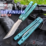 Monarch Clone The One Butterfly Knife Titanium Balisong Satin Blade Green Channel Handles Sharp D2 Live Stonewash S2G slash2gash