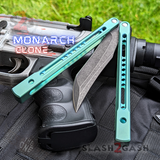 Green Monarch Balisong Clone The One Titanium Butterfly Knife Black Blade Channel Handles Sharp D2 Live Stonewash