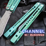 Green Monarch Balisong Clone The One Titanium Butterfly Knife Black Blade Channel Handles Sharp D2 Live Stonewash