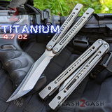 Monarch Clone The One Butterfly Knife Titanium Balisong Satin Blade Silver Gray Channel Handles Sharp D2 Live Stonewash S2G slash2gash