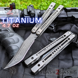 Gray Monarch Balisong Clone The One Titanium Butterfly Knife Black Blade Channel Handles Sharp D2 Live Stonewash