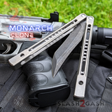 Gray Monarch Balisong Clone The One Titanium Butterfly Knife Black Blade Channel Handles Sharp D2 Live Stonewash