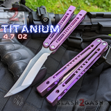 Monarch Clone The One Butterfly Knife Titanium Balisong Satin Blade Purple Channel Handles Sharp D2 Live Stonewash S2G slash2gash