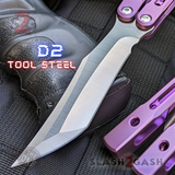 Monarch Clone The One Titanium Balisong Pinless Butterfly Knife Satin Blade No Pins Purple Channel Handles Sharp D2 Tool Steel Live Stonewash S2G slash2gash