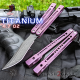 Purple Monarch Balisong Clone The One Titanium Butterfly Knife Black Blade Channel Handles Sharp D2 Live Stonewash