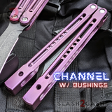 Purple Monarch Balisong Clone The One Titanium Butterfly Knife Black Blade Channel Handles Sharp D2 Live Stonewash