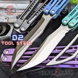 Monarch Clone Balisong The One Titanium Butterfly Knives D2 Tool Steel w/ Bushings Black Blue Green Purple Silver Stonewash Sharp Trainer S2G slash2gash