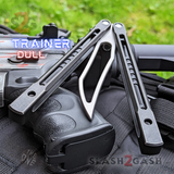 Monarch Clone The One Balisong Titanium Butterfly Knife Satin Trainer Blade Black Channel Handles Dull Practice Safe D2 Stonewash S2G slash2gash