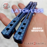 The ONE Channel Balisong Orca TITANIUM Butterfly Knife D2 - (clone) BUSHINGS Blue latchless Trainer