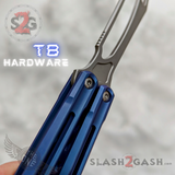 The ONE Channel Balisong Orca TITANIUM Butterfly Knife D2 - (clone) BUSHINGS Blue T8 Hardware