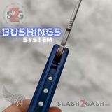 The ONE Channel Balisong Orca TITANIUM Butterfly Knife D2 - (clone) BUSHINGS Blue Trainer