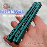 The ONE Balisong Orca Butterfly Knife Clone Channel Construction D2 - BUSHINGS Teal Green Knives