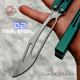 The ONE Channel Balisong Orca TITANIUM Butterfly Knife D2 Tool Steel - (clone) BUSHINGS Teal Trainer