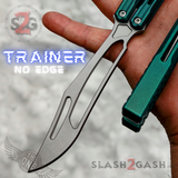 The ONE Balisong Orca Butterfly Knife Clone Channel Construction D2 - BUSHINGS Teal Green Training Knives Practice Dull