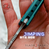 The ONE Channel Balisong Orca TITANIUM Butterfly Knife D2 - (clone) BUSHINGS Teal Jimping