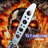 The ONE Titanium Butterfly Knife Trainer with BUSHINGS 440C Channel Balisong - 40 Dull with Spring Latch Practice Training