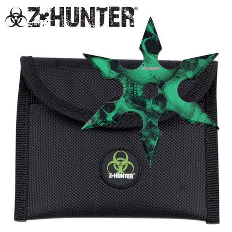 Zombie Throwing Star Undead Z-Hunter Shuriken 6 Points - Green Skulls