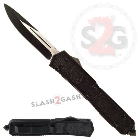 Titan II Dual Action OTF Automatic Knife Black 2 Tone - Single Edge