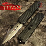 Titan OTF Automatic Knife Black Carbon Fiber Handle Dual Action Switchblade Knives - Dagger Plain TAIWAN upgraded