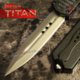 Titan OTF Automatic Knife Black Carbon Fiber Handle Dual Action Switchblade Knives - Dagger Plain TAIWAN upgraded