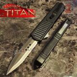 Titan OTF Automatic Knife Black Carbon Fiber Handle Dual Action Switchblade Knives - Dagger Plain TAIWAN upgraded