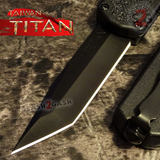 Titan OTF Automatic Knife Black Handle Dual Action Switchblade Knives - Tanto Plain TAIWAN upgraded