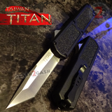 Titan OTF Automatic Knife Black Handle Dual Action Switchblade Knives - Tanto Plain TAIWAN upgraded