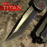 Titan OTF Automatic Knife Black Handle Dual Action Switchblade Knives - Tanto Serrated TAIWAN upgraded
