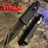 Titan OTF Automatic Knife Black Handle Dual Action Switchblade Knives - Tanto Serrated TAIWAN upgraded