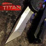 Titan OTF Automatic Knife Black Handle Dual Action Switchblade Knives - Tanto Serrated TAIWAN upgraded