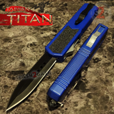 Taiwan Titan OTF D/A Blue Automatic Knife Switchblade w/ Black Double Edge - upgraded Dual Action out-the-front knives