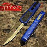 Taiwan Titan OTF D/A Blue Automatic Knife Switchblade w/ Silver Double Edge - upgraded Dual Action out-the-front knives