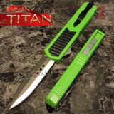 Taiwan Titan OTF D/A Green Automatic Knife Carbon Fiber Switchblade w/ Silver Double Edge - upgraded Dual Action out-the-front knives